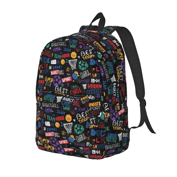 Rateoe Basketball Pattern Durable Canvas Backpack for Men & Women – Stylish & Lightweight – Adjustable Straps, Multiple Pockets – Fits 15-17 Inch LaptopsSmall