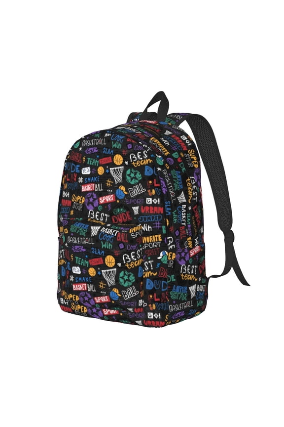 Basketball Pattern Durable Canvas Backpack for Men & Women – Stylish & Lightweight – Adjustable Straps, Multiple Pockets – Fits 15-17 Inch LaptopsSmall