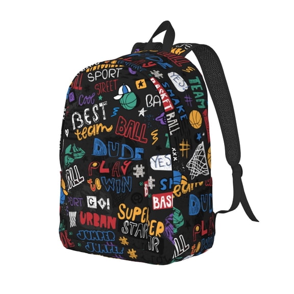 Rateoe Basketball Pattern Durable Canvas Backpack for Men & Women – Stylish & Lightweight – Adjustable Straps, Multiple Pockets – Fits 15-17 Inch LaptopsSmall