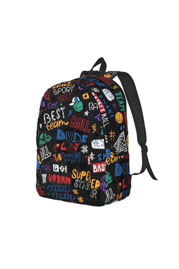 Basketball Pattern Durable Canvas Backpack for Men & Women – Stylish & Lightweight – Adjustable Straps, Multiple Pockets – Fits 15-17 Inch LaptopsSmall