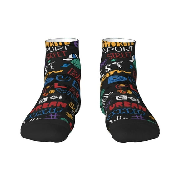 Rateoe Basketball Pattern Quarter Crew Socks,Toe Seamed Ankle Socks,Cotton Cushioned Breathable Athletic Crew Sports Socks