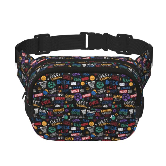 Rateoe Basketball Print Fanny Pack Belt Bag for Women and Men, Square Double-Layer Waterproof Waist Pack with Adjustable Strap for Hiking, Jogging, Cycling