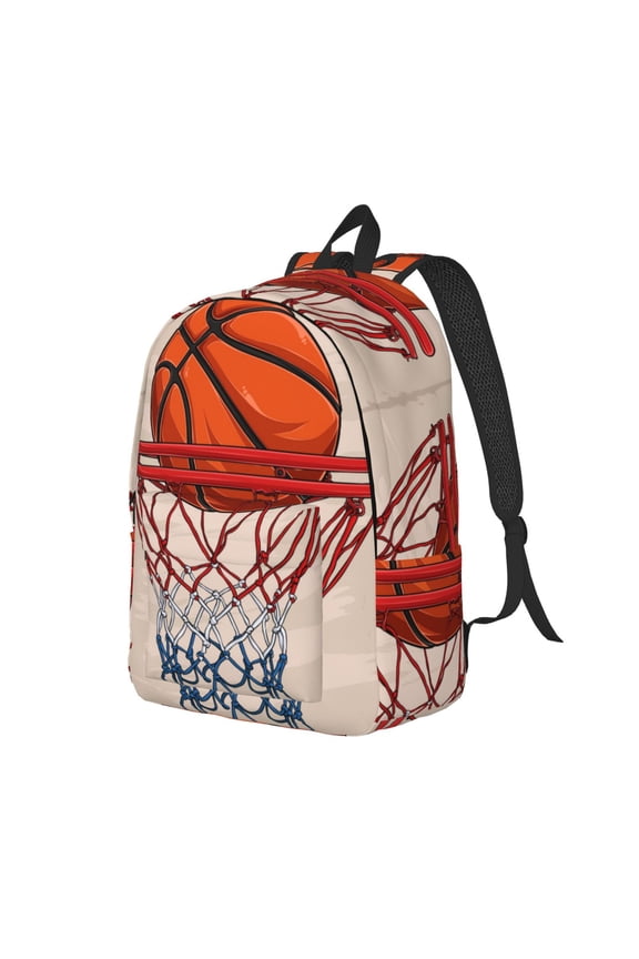 Basketball Shot Pattern Durable Canvas Backpack for Men & Women – Stylish & Lightweight – Adjustable Straps, Multiple Pockets – Fits 15-17 Inch LaptopsMedium