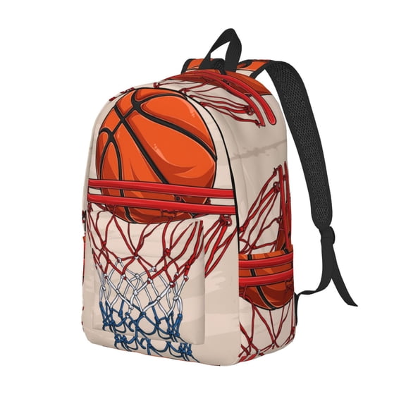 Rateoe Basketball Shot Pattern Durable Canvas Backpack for Men & Women – Stylish & Lightweight – Adjustable Straps, Multiple Pockets – Fits 15-17 Inch LaptopsSmall