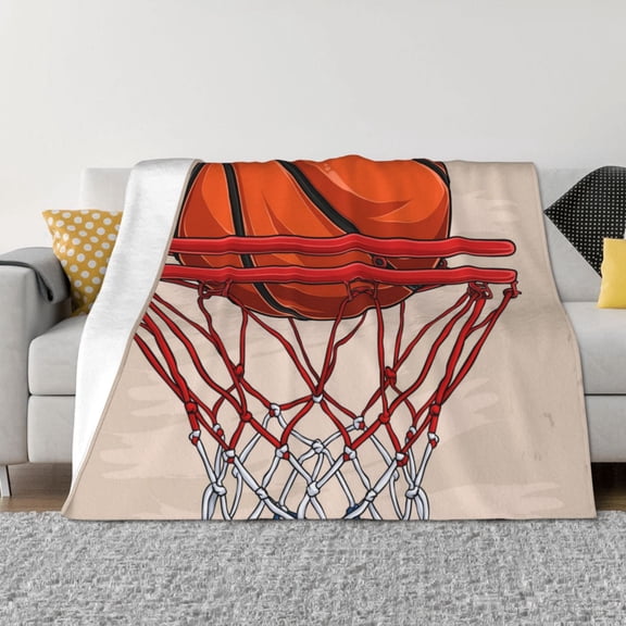 Rateoe Basketball Shot Pattern Flannel Throw Blanket, Ultra-soft Blanket for Bed, Couch, Car, Hypoallergenic Anti-pilling blanket-50"x40"(Horizontal)