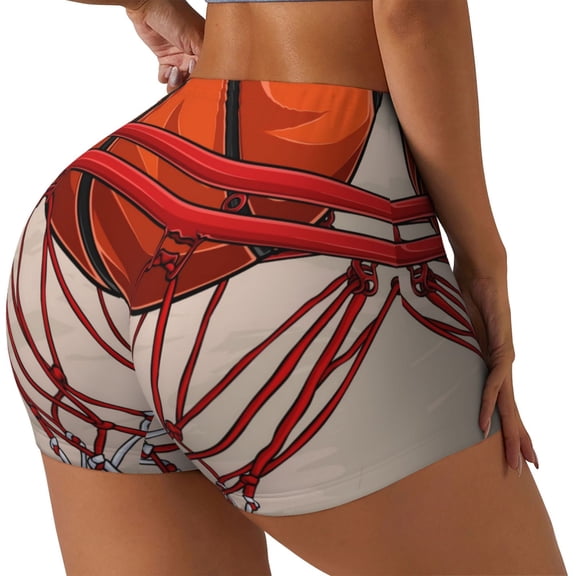 Rateoe Basketball Shot Printed Power Workout Shorts for Women Tummy Control Squat Proof Ribbed Thick Seamless Scrunch Active Short-X-Large