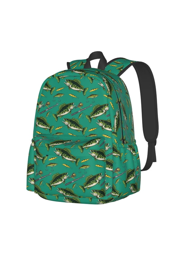 Bass Fish Pattern Student Backpack,Backpack for School,Lightweight Bag,Travel Backpack,Outdoor Backpack,Large Capacity Backpack