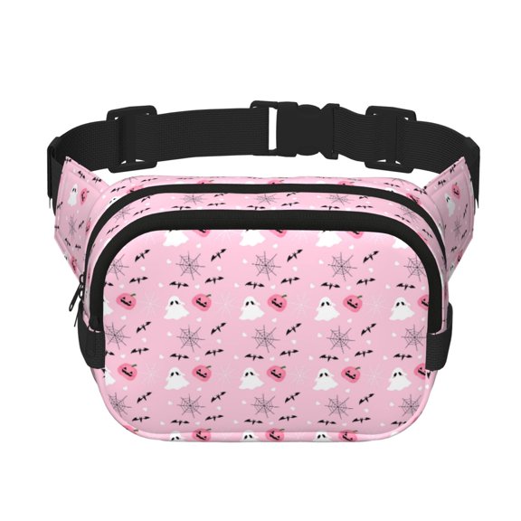 Rateoe Bat And Pumpkin Print Fanny Pack Belt Bag for Women and Men, Square Double-Layer Waterproof Waist Pack with Adjustable Strap for Hiking, Jogging, Cycling