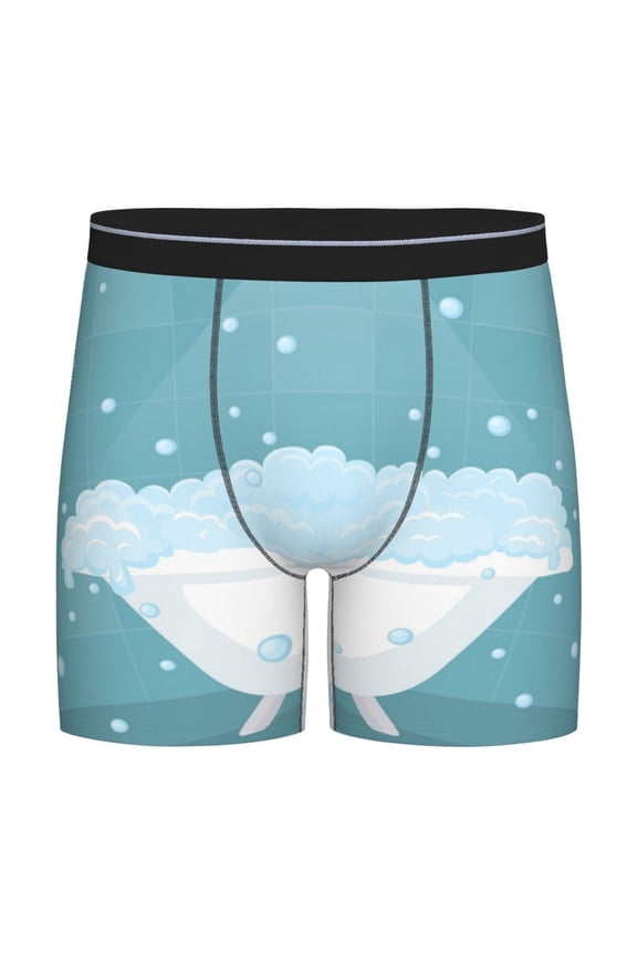 Bathtub with Soap Bubbles Print Mens Underwear Boxer Briefs Soft Comfortable Underwear Boxer Briefs, Long Leg Briefs,Anti-chafing Boxer Briefs