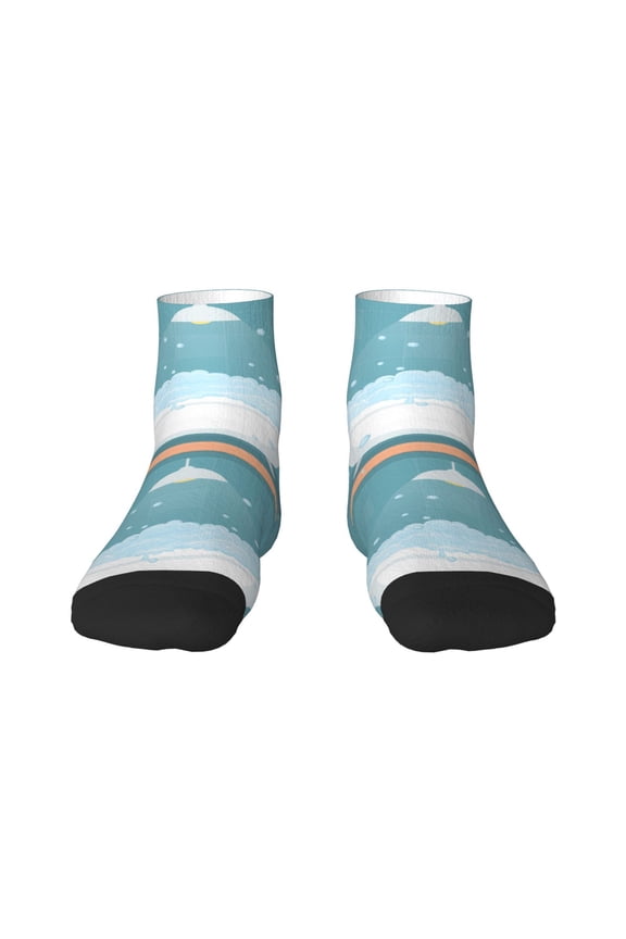 Bathtub with Soap Bubbles Pattern Quarter Crew Socks,Toe Seamed Ankle Socks,Cotton Cushioned Breathable Athletic Crew Sports Socks