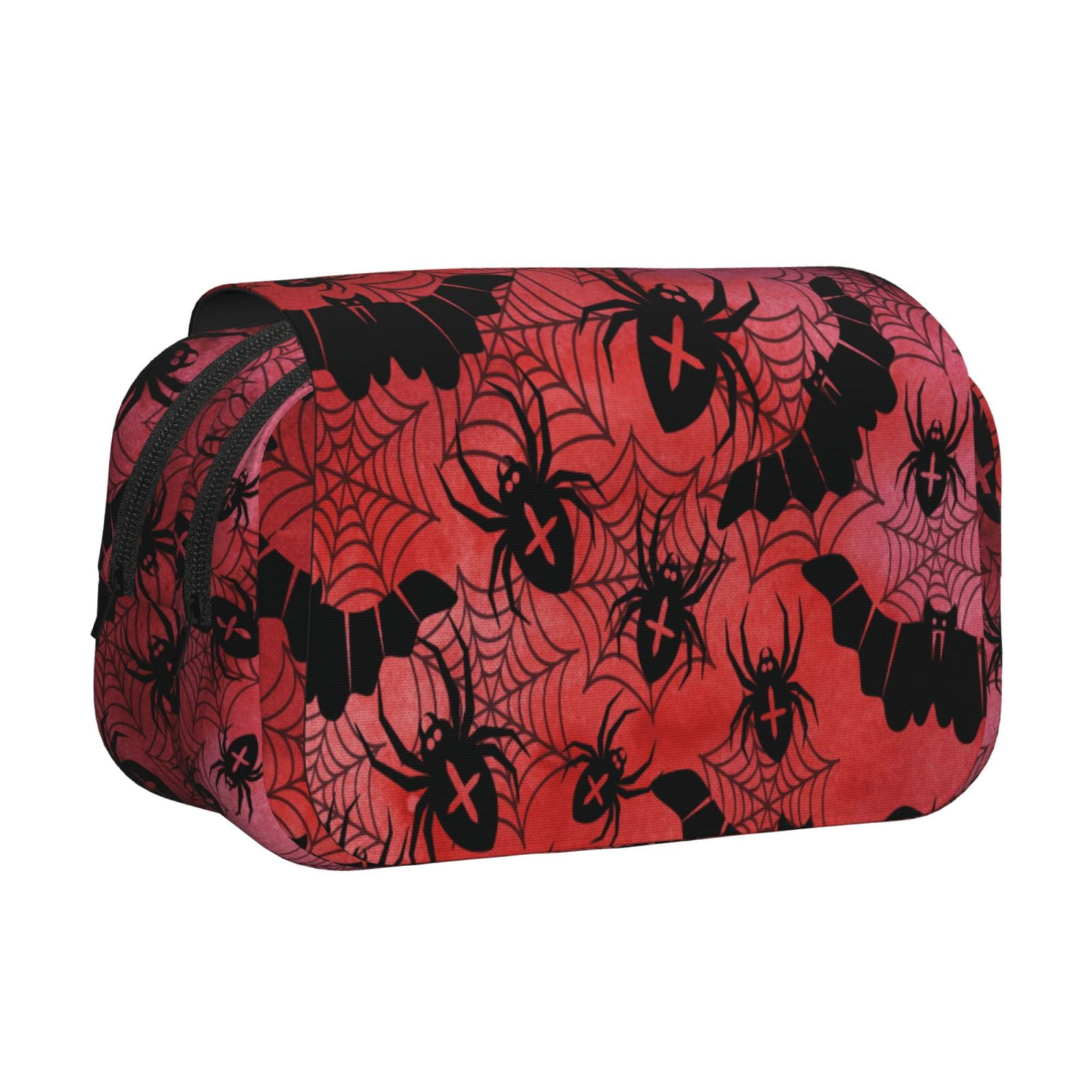Rateoe Bats And Spiders Pattern Double Clamshell Pen Case, Storage Organizer with Two Zipper Compartments– Holds Up to 50 Pencils & Pens