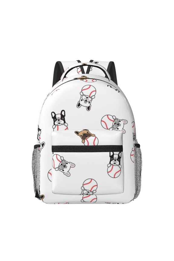 Bbaseball Dog Pattern Durable Student Backpack Laptop Bag- Ergonomic Design, Waterproof Twill Fabric - Ideal for School, Travel, and Outdoor Activities