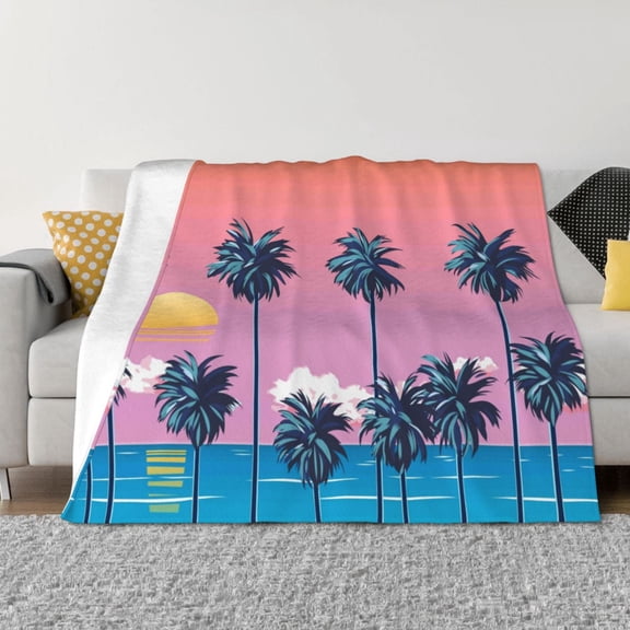 Rateoe Beach with Palm Trees Pattern Flannel Throw Blanket, Ultra-soft Blanket for Bed, Couch, Car, Hypoallergenic Anti-pilling blanket-40"x30"(Horizontal)