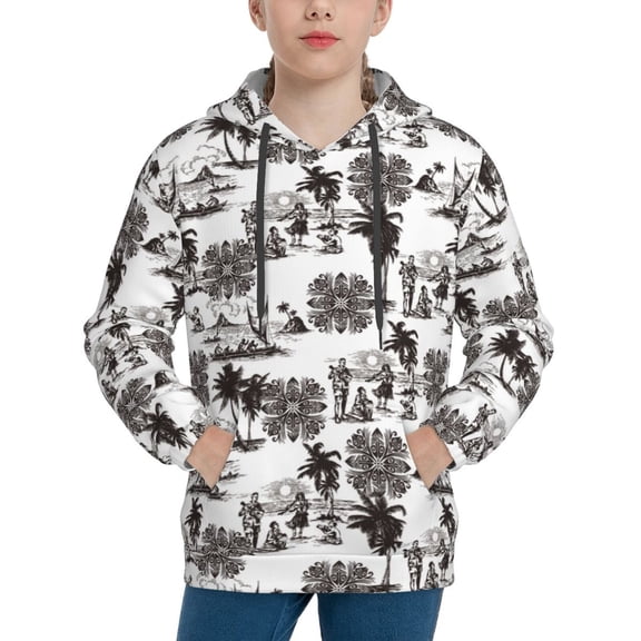 Rateoe Beach Pattern Boys Hoodie, Youth Pullover Hooded Sweatshirt, Kangaroo Pocket Hoodie for Kids-Small