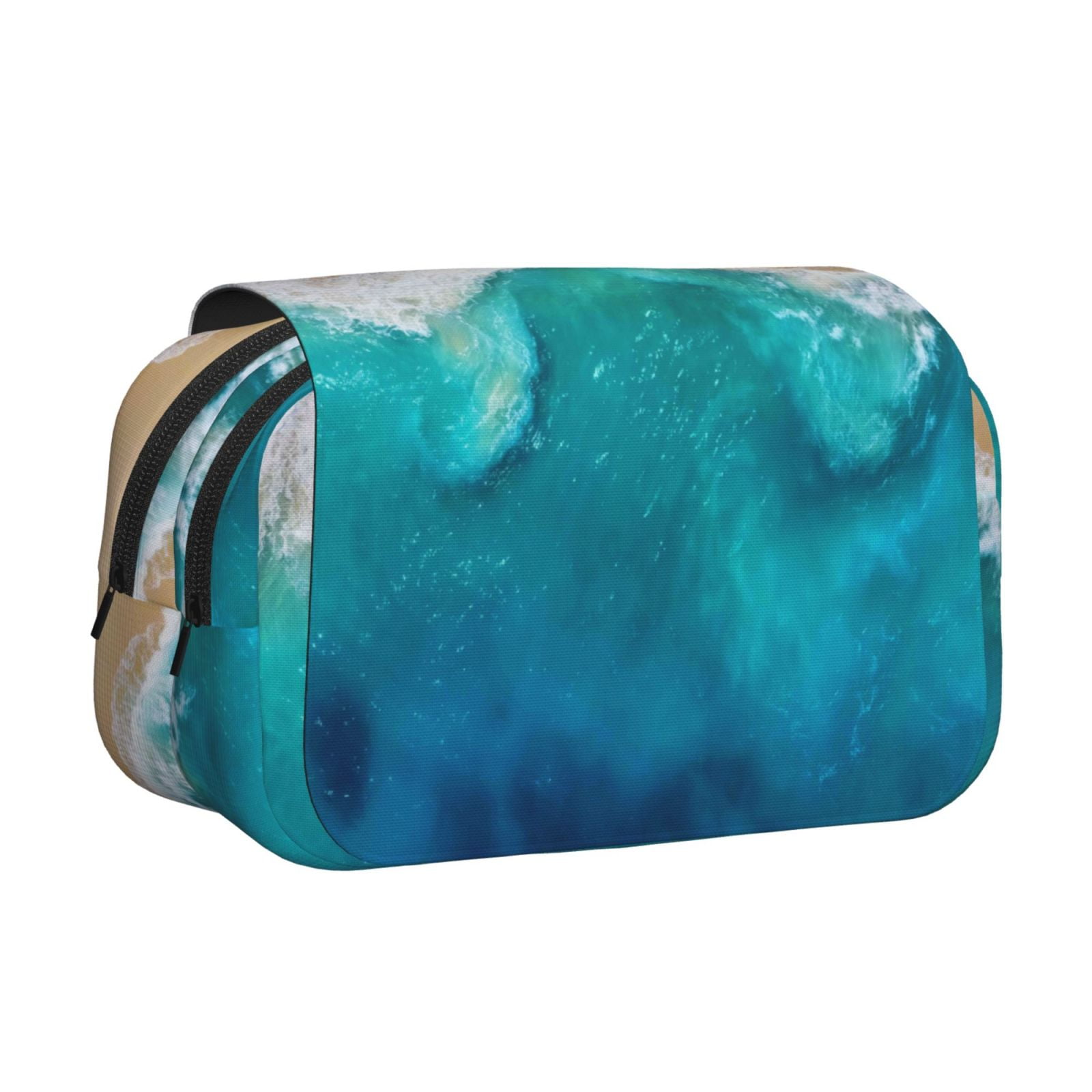 Rateoe Beach Pattern Double Clamshell Pen Case, Storage Organizer with Two Zipper Compartments– Holds Up to 50 Pencils & Pens