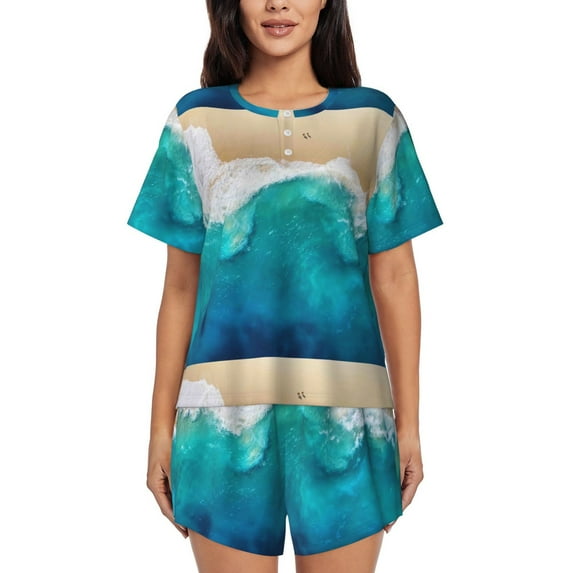 Rateoe Beach Pattern Women's Short-Sleeved Pajama Set - 2 Piece Soft and Lightweight Sleepwear Set-4X-Large