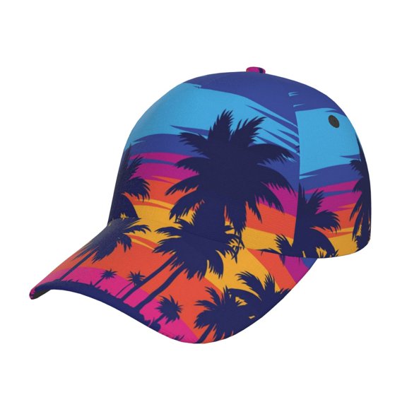 Rateoe Beach with Palm Trees Pattern Baseball Cap Outdoor Cap Mountain Dad Hat - Unstructured Soft Cotton Cap-Adjustable UV Protection Cap
