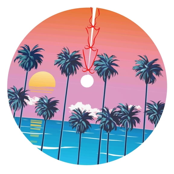 Rateoe Beach with Palm Trees Print Christmas Tree Skirt 48" for Xmas Holiday New Year Party Circle Tree Mat Ornaments Decoration