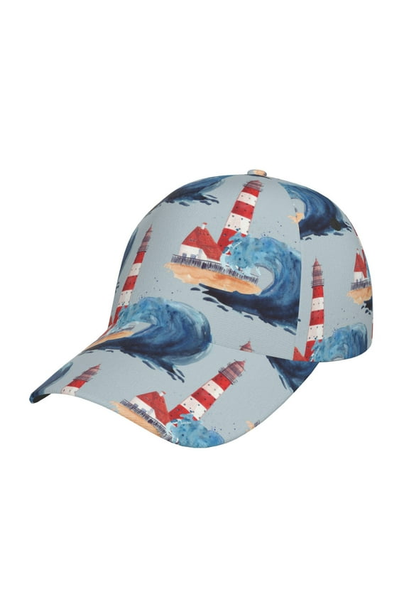 Beacon In The Huge Waves Of The Surf Pattern Mens Baseball Cap  Adjustable Curved Brim Hat, Soft Cotton Sports Cap for Outdoor, Casual, and Everyday Wear, Comfortable & Breathable