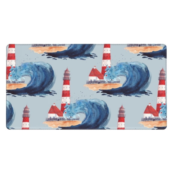 Rateoe Beacon In The Huge Waves Of The Surf Print Mouse Pad - Extended Large Gaming Mousepad,Non-Slip Stitched Edge,16x29.5 Inch