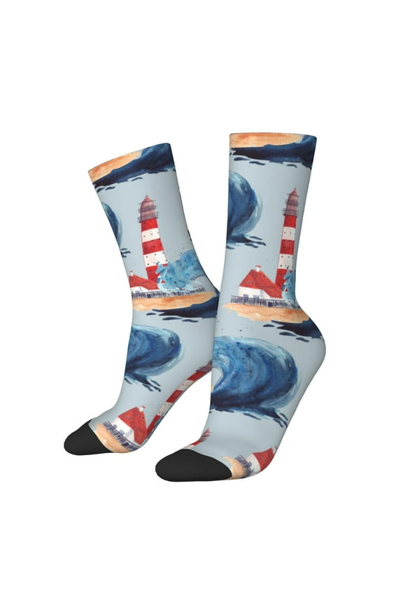 Beacon In The Huge Waves Of The Surf for Women Casual Calf Socks - Cute Crew Socks - Thin Soft Above Ankle Socks Size 5-11