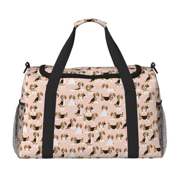 Rateoe Beagle Dog On Brown Pattern Gym Bag for Women, Duffle Bag for Travel with Wet Pocket, Carry on Weekender Bags for Women, Water Resistant Travel Bag Duffel Bag