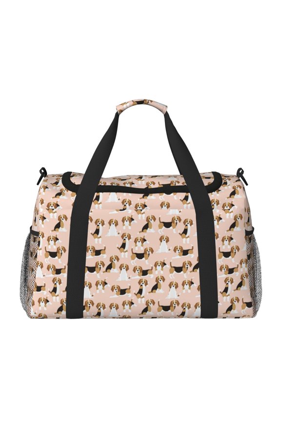 Beagle Dog On Brown Pattern Gym Bag for Women, Duffle Bag for Travel with Wet Pocket, Carry on Weekender Bags for Women, Water Resistant Travel Bag Duffel Bag