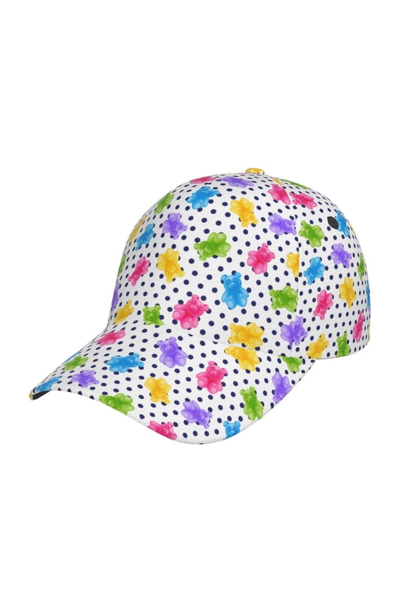 Bear And Polka Dot Pattern Baseball Cap Outdoor Cap Mountain Dad Hat - Unstructured Soft Cotton Cap-Adjustable UV Protection Cap