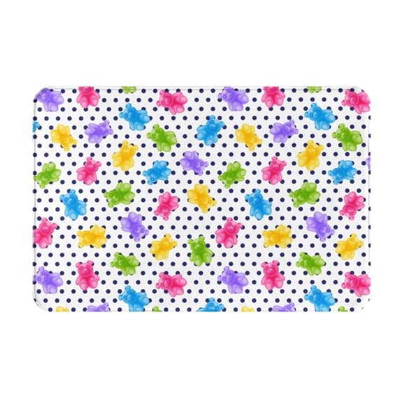 Rateoe Bear And Polka Dot Pattern Flannel Door Mat Indoor Outdoor Entrance, Waterproof All-Weather Doormat,Fade Resistant, Low Profile Entryway Mat 16x24in
