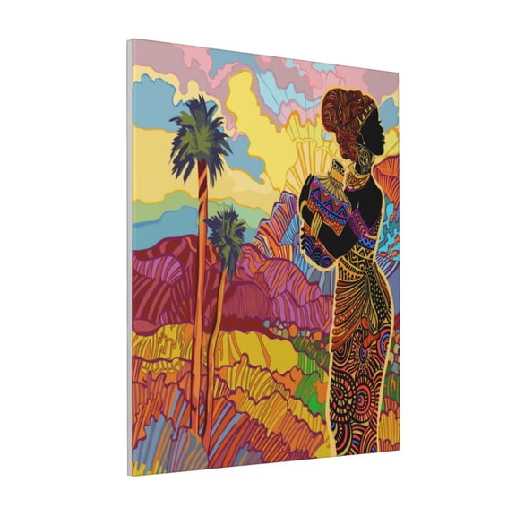 Rateoe Beautiful African Woman Pattern Decorative Picture – Unique Modern Wall Art, Ready-to-Hang Canvas Print for Home (Vertical)