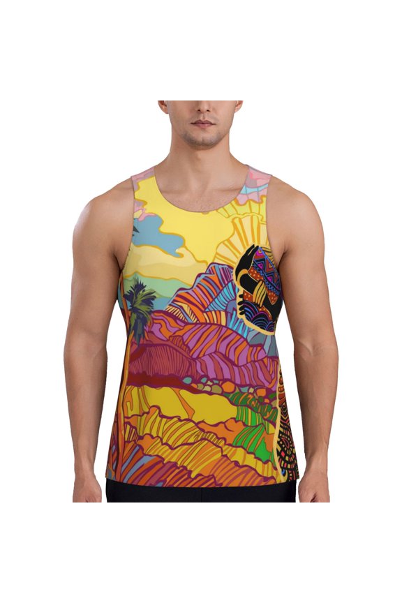 Beautiful African Woman Pattern Sleeveless Gym Shirt Muscle Tee Breathable Workout Shirt Slim-Fit Tank Quick Dry Fit Muscle Tank Top Bodybuilding Sleeveless T Shirt-