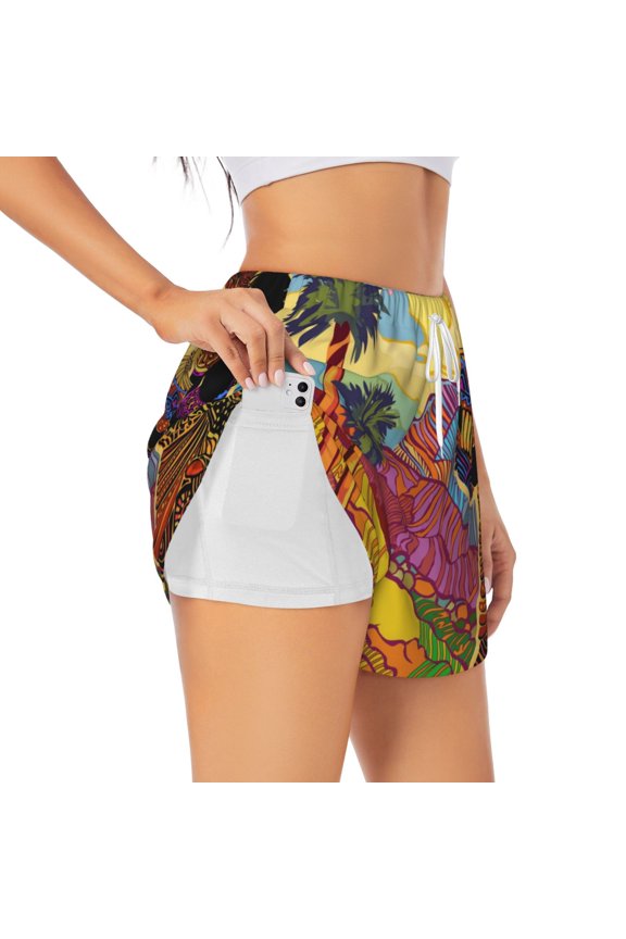 Beautiful African Woman Printed 2 in 1 Women's Workout Shorts for Athletic Gym Running Shorts with Phone Pockets-XX-Large