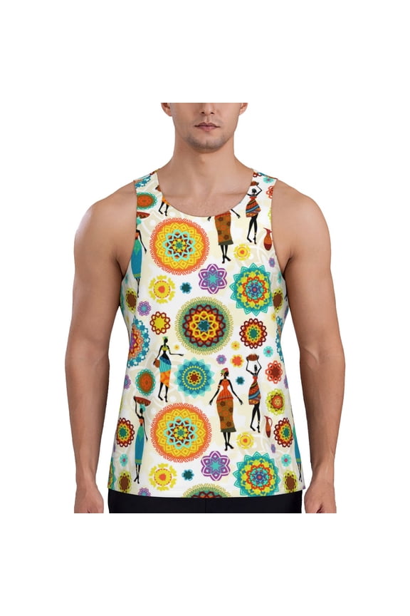 Beautiful African Womens Pattern Sleeveless Gym Shirt Muscle Tee Breathable Workout Shirt Slim-Fit Tank Quick Dry Fit Muscle Tank Top Bodybuilding Sleeveless T Shirt-Medium