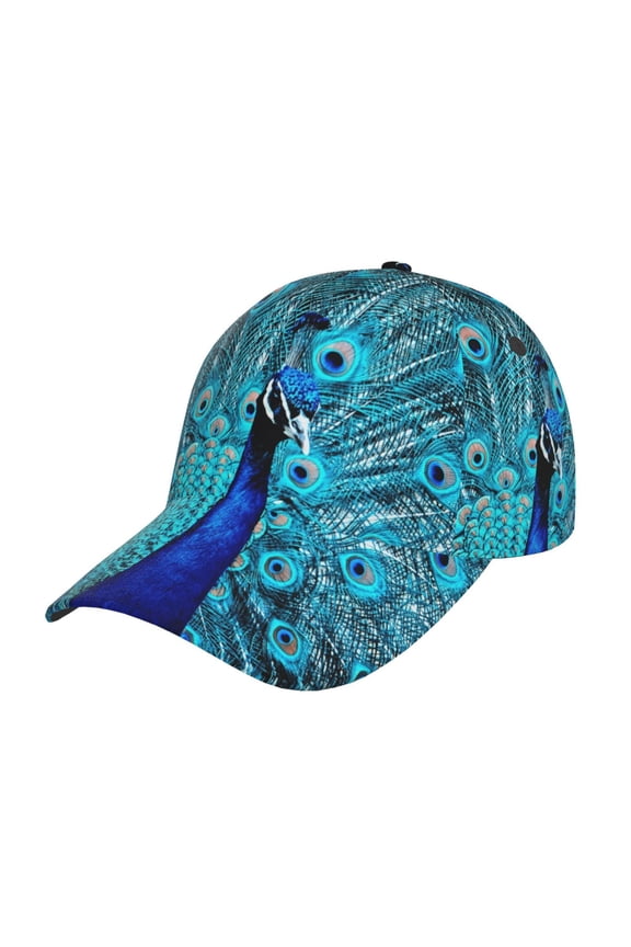 Beautiful Blue Peacock Pattern Baseball Cap Outdoor Cap Mountain Dad Hat - Unstructured Soft Cotton Cap-Adjustable UV Protection Cap
