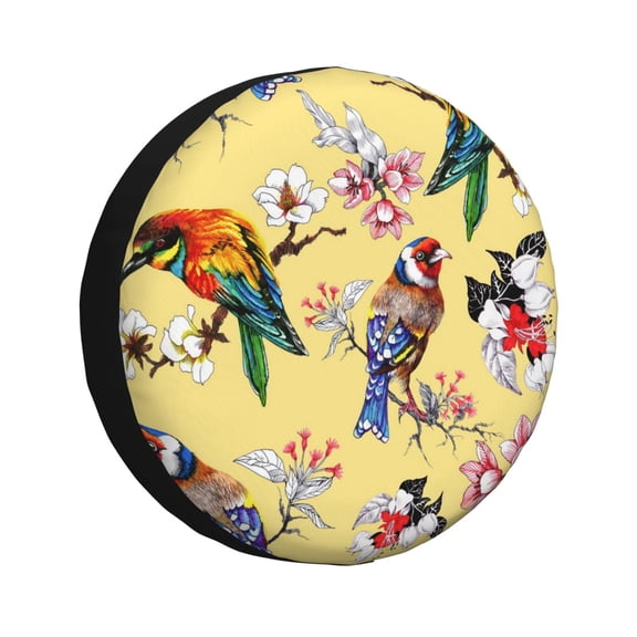Rateoe Beautiful Bright Birds And Flowers Pattern Tire Cover Wheel Protectors Weatherproof Wheel Covers Universal Fit for Trailer Rv SUV Truck Camper Travel Trailers Accessories-17 inch