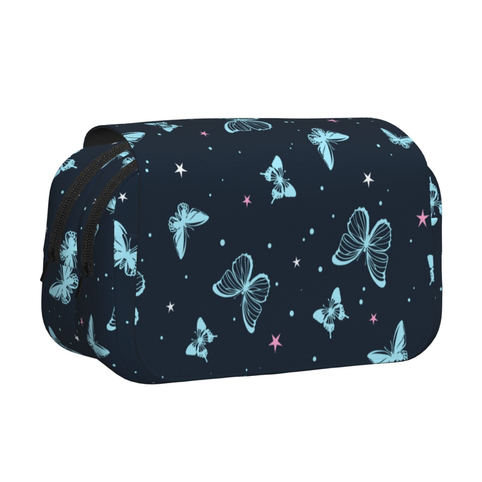 Rateoe Beautiful Butterflies Pattern Double Clamshell Pen Case, Storage Organizer with Two Zipper Compartments– Holds Up to 50 Pencils & Pens
