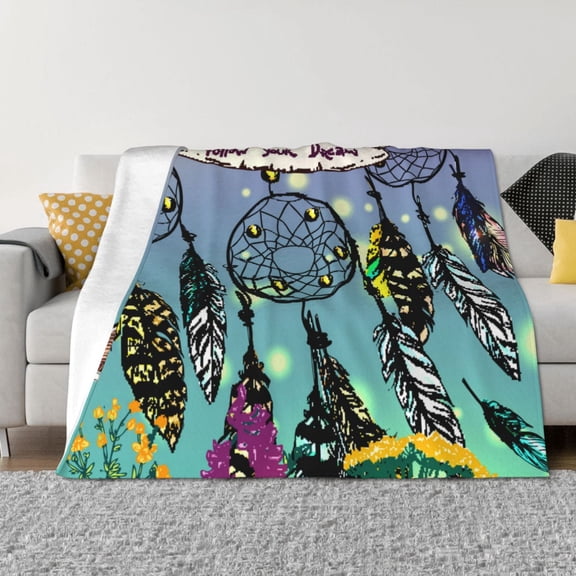 Rateoe Beautiful Dreamcatcher Pattern Flannel Throw Blanket, Ultra-soft Blanket for Bed, Couch, Car, Hypoallergenic Anti-pilling blanket-60"x50"(Horizontal)