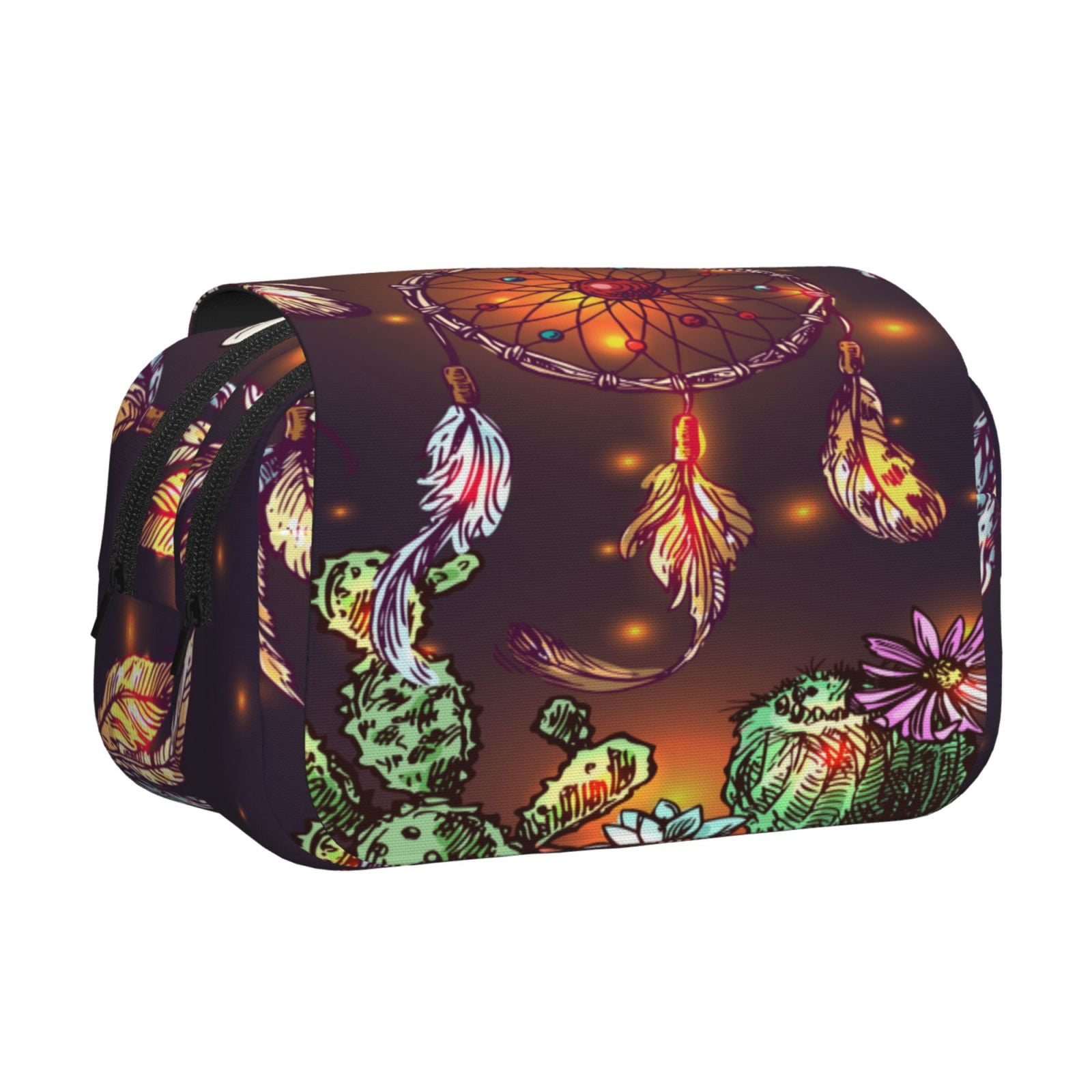 Rateoe Beautiful Dreamcatcher1 Pattern Double Clamshell Pen Case, Storage Organizer with Two Zipper Compartments– Holds Up to 50 Pencils & Pens