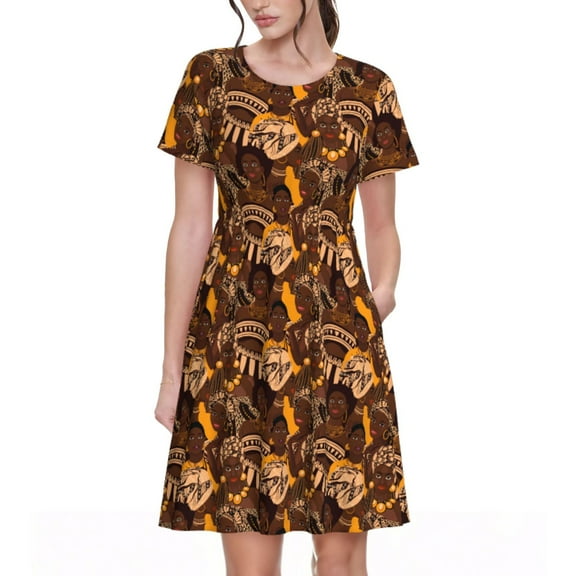 Rateoe Beautiful Ethnic African Women Pattern Women’s Short Sleeve Dress – Casual Elegant Summer A-Line Dress for Everyday Wear