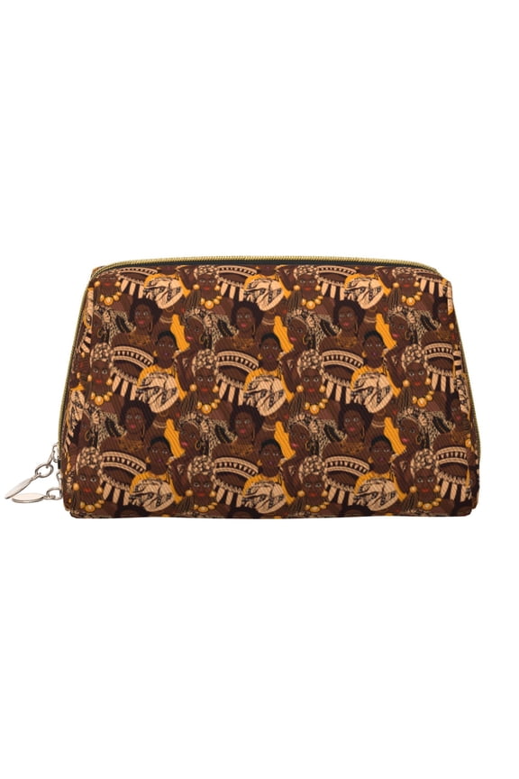 Beautiful Ethnic African Women for Travel Makeup Bag,Large Capacity Cosmetic Bags for Women,Waterproof Portable Pouch Open Flat Toiletry Bag Make up Organizer