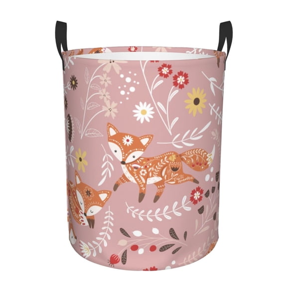 Rateoe Beautiful Fox Pattern Round Laundry Hamper Basket, Tall Hamper Basket for Blanket Storage, Nursery Clothes Hamper for Laundry in Bedroom and College Dorm-Small