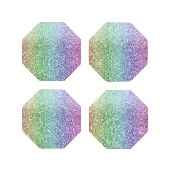 Rateoe Beautiful Glitter Drawing Drink Coasters Set of 4 Leather Coasters Spill Protection for Table Desk,Durable and Non Slip Leather Coaster ,4 Inches Drink Mats-Octagon