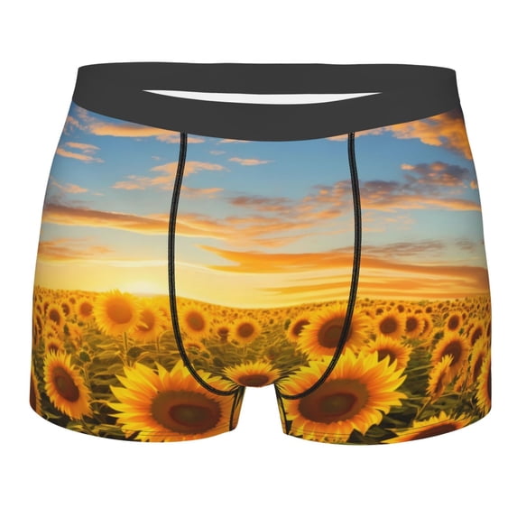 Rateoe Beautiful Golden Sunflower Field Mens Boxer Briefs Poly Spandex Performance Boxer Briefs Underwear Hem Boxer Briefs - Medium