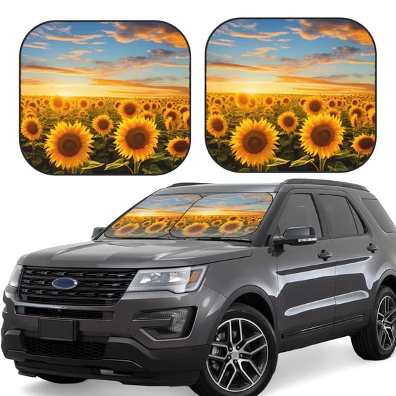 Rateoe Beautiful Golden Sunflower Field Pattern 2 Piece Car Windshield Sun Shade Foldable | Front Windshield Shade for Sun, Heat and UV Rays | Sunshade for Car Front Window-Large