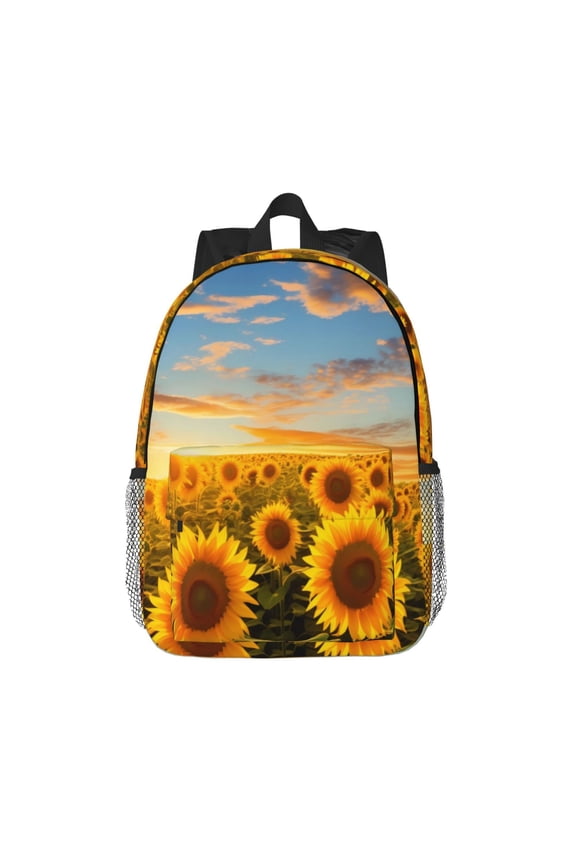 Beautiful Golden Sunflower Field Pattern Student Backpack Water-resistant Backpack 15-inch Laptop Backpack Lightweight Adjustable School Backpack