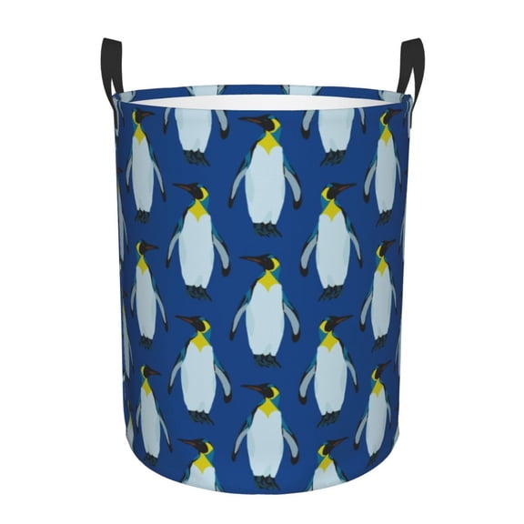Rateoe Beautiful King Penguin Pattern Pattern Round Laundry Hamper Basket, Tall Hamper Basket for Blanket Storage, Nursery Clothes Hamper for Laundry in Bedroom and College Dorm-Small