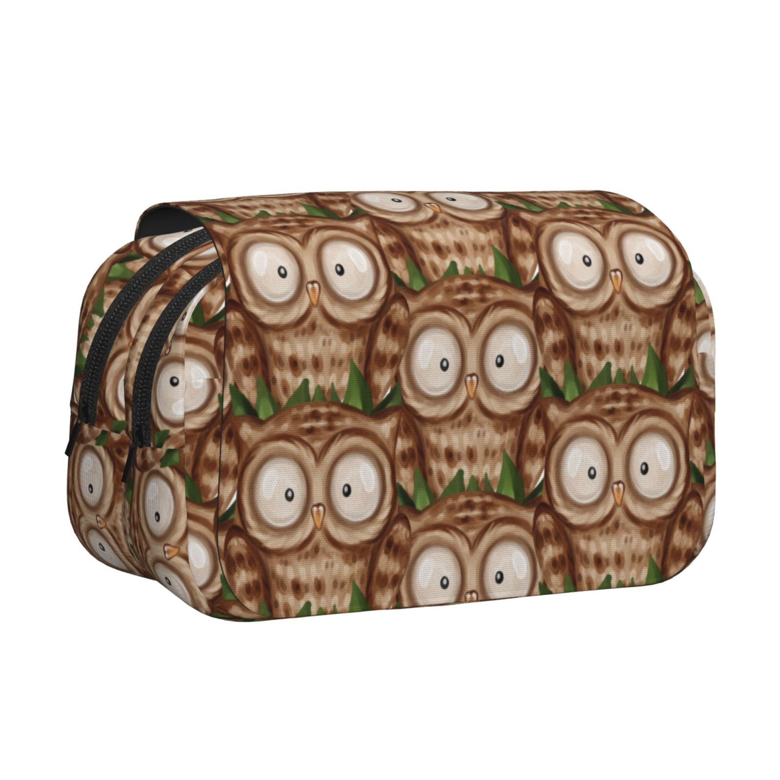Rateoe Beautiful Owl Pattern Double Clamshell Pen Case, Storage Organizer with Two Zipper Compartments– Holds Up to 50 Pencils & Pens