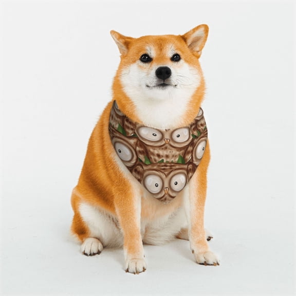 Rateoe Beautiful Owl Print Pet Scarf for Dogs and Cats – Stylish Reflective Design, Breathable & Durable Pet Bandana with Quick-Release Buckle-Large