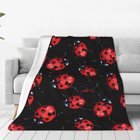 Rateoe Beautiful Red Ladybug Print Fuzzy Fleece Throw Blanket Extra Large,Super Soft,Fluffy and Warm Blankets for Couch,Bed,All Season Use (50"x40")
