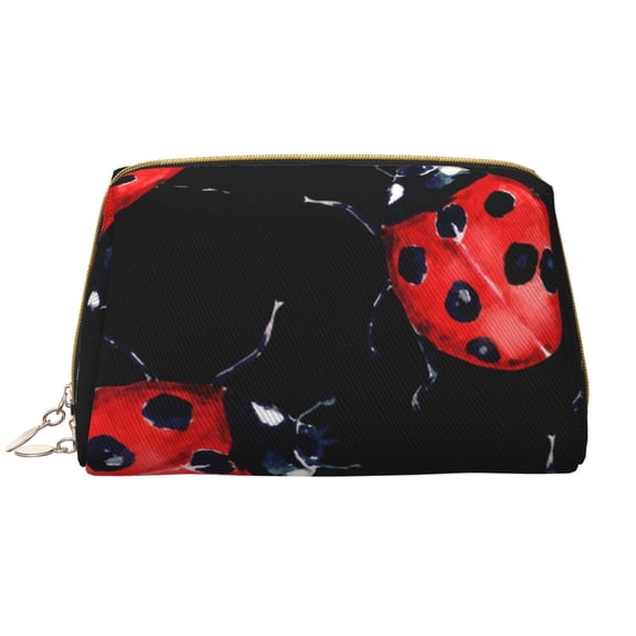 Rateoe Beautiful Red Ladybug for Travel Makeup Bag,Large Capacity Cosmetic Bags for Women,Waterproof Portable Pouch Open Flat Toiletry Bag Make up Organizer